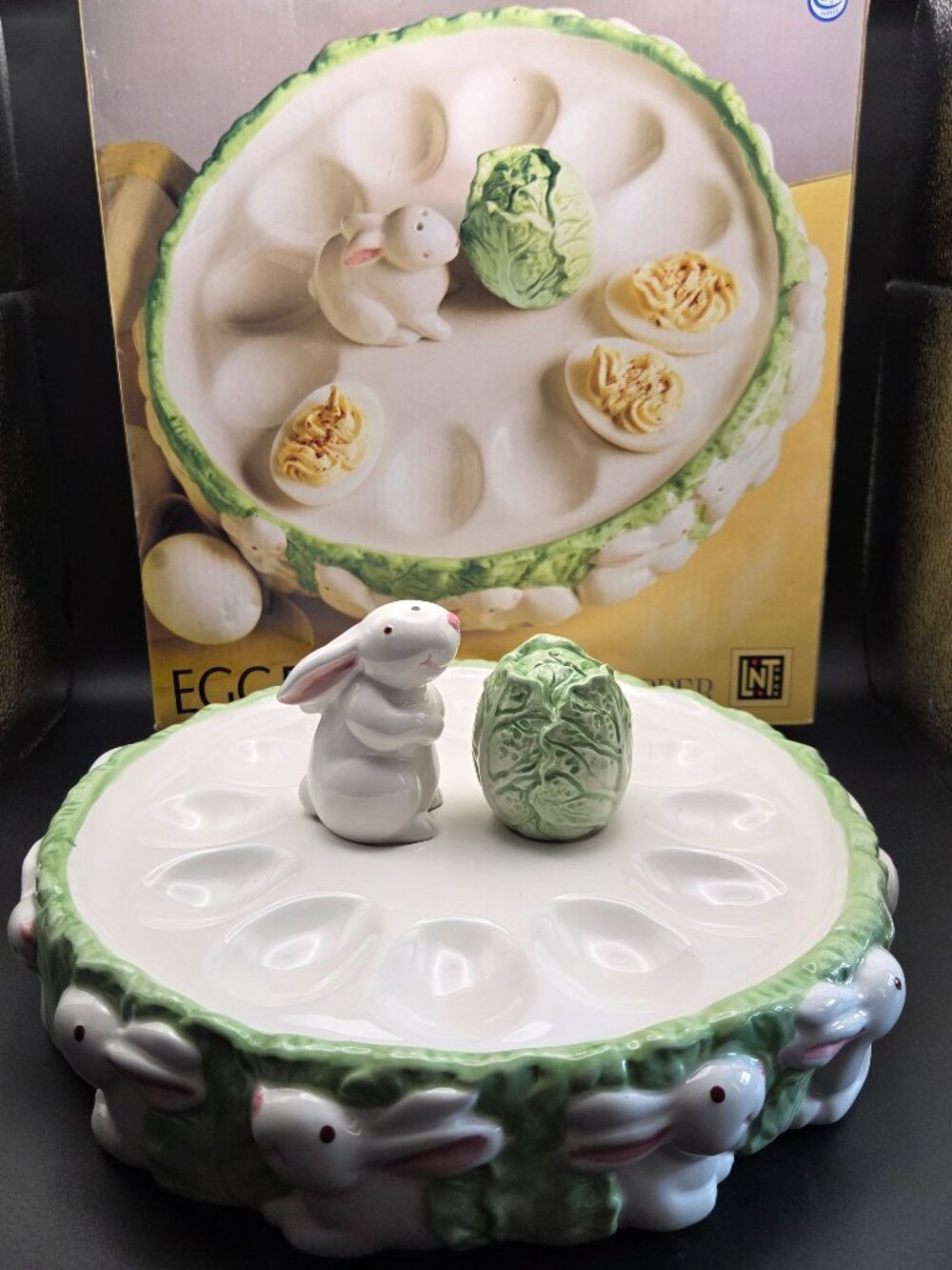 Vintage Deviled Egg Easter Serving Tray With Coordinating Salt & Pepper Shaker